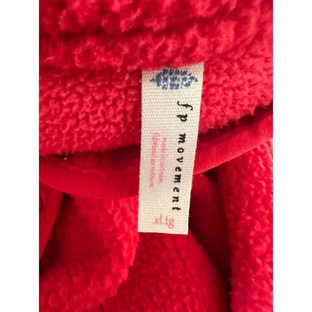 Free People FP Movement Hit The Slopes Fleece Jacket Coral Red Sherpa Size XL - Picture 15 of 16